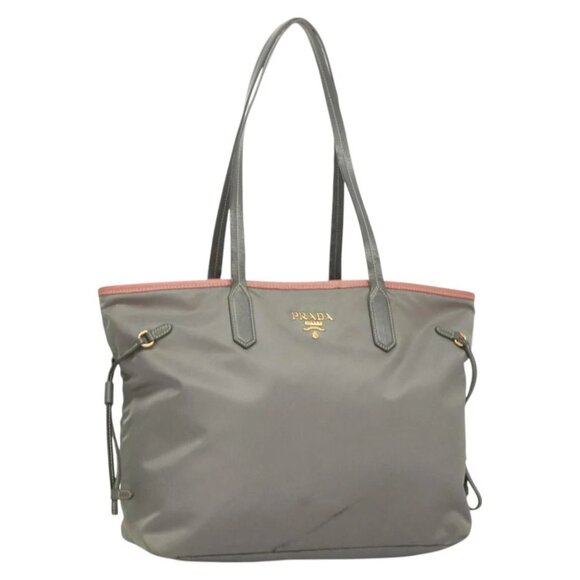 PRADA Tote Bag Nylon Gray Gold Auth - Picture 1 of 14